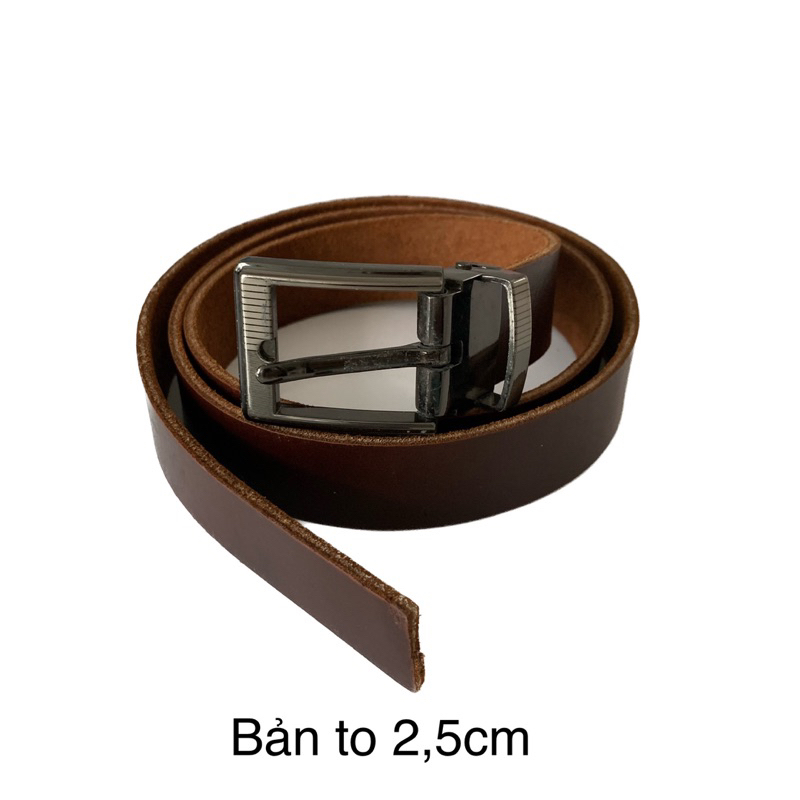 Dây nịt da bò thật màu nâu đậm 2hand, chất da đẹp mịn