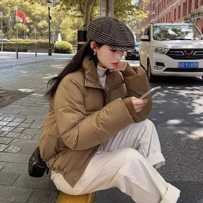 Áo phao béo nữ áo phao đại hàn không mũ dáng ngắn có dây rút 2 túi ngang 4 màu thời trang