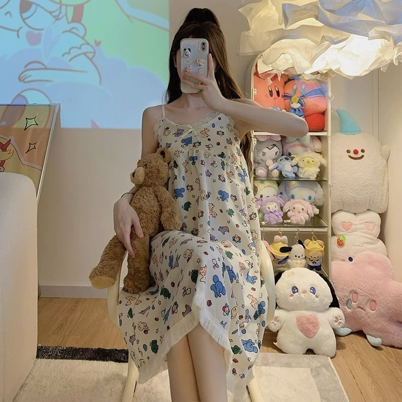 Váy 2 dây mặc nhà có đệm ngực hình thú nhỏ