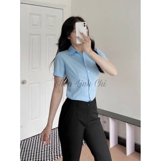 Áo sơ mi công sở nữ tay ngắn cao cấp MÀU XANH NHẠT FORM NHỎ VẢI KATE Ý BAO ĐẸP FORM NHỎ MẶC CỰC TÔN DÁNG SMXTN01