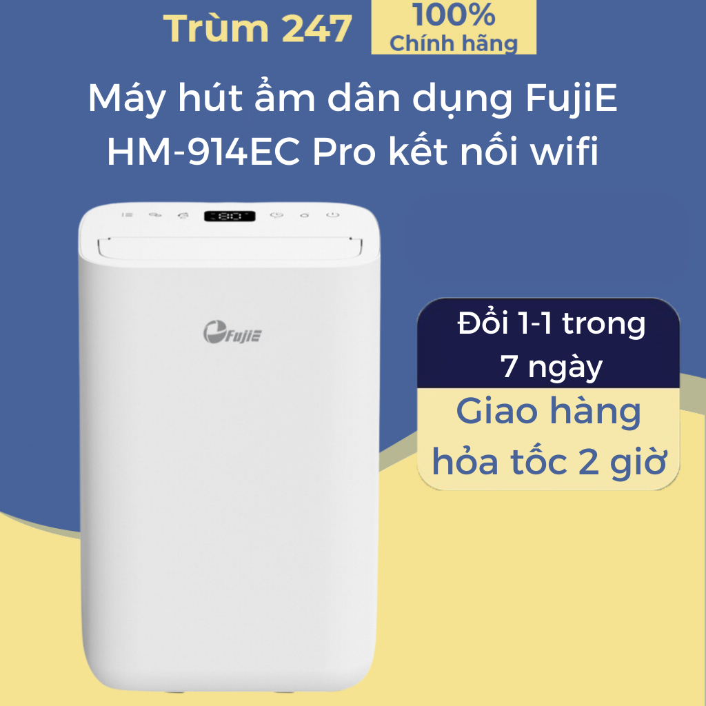 Máy hút ẩm dân dụng FujiE HM-914EC Pro kết nối wifi thông minh công suất hút ẩm 14L/ngày, có ionizer diệt khuẩn