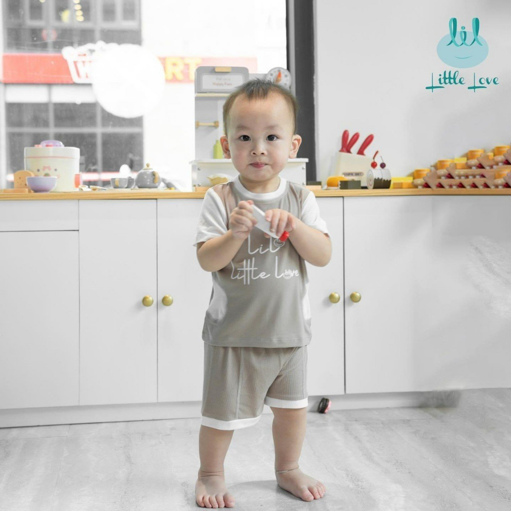 LCT62 / LCT68. Bộ cộc tay vải tăm viền trắng Little Love mỏng mát siêu co dãn cho bé