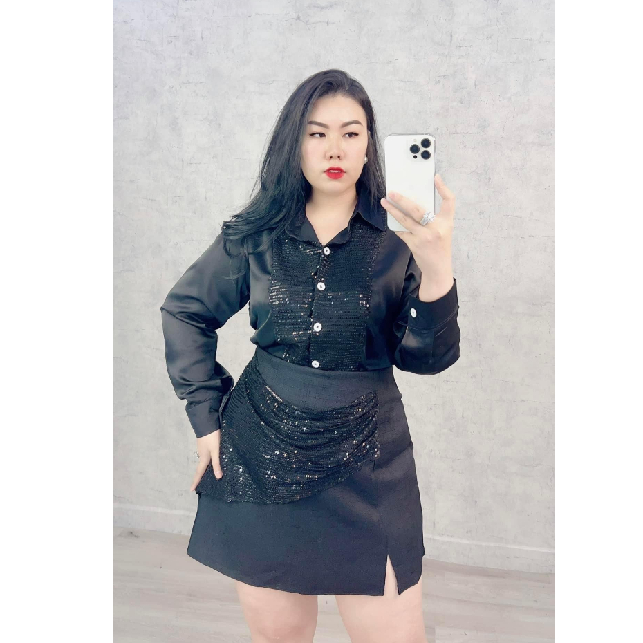 Sét bộ áo sơ mi thiết kế đi tiệc sang trọng sét bộ áo và váy đính kim sa bigsize Kim Ngân từ 50 kg đến 100kg M/L/XL/XXL