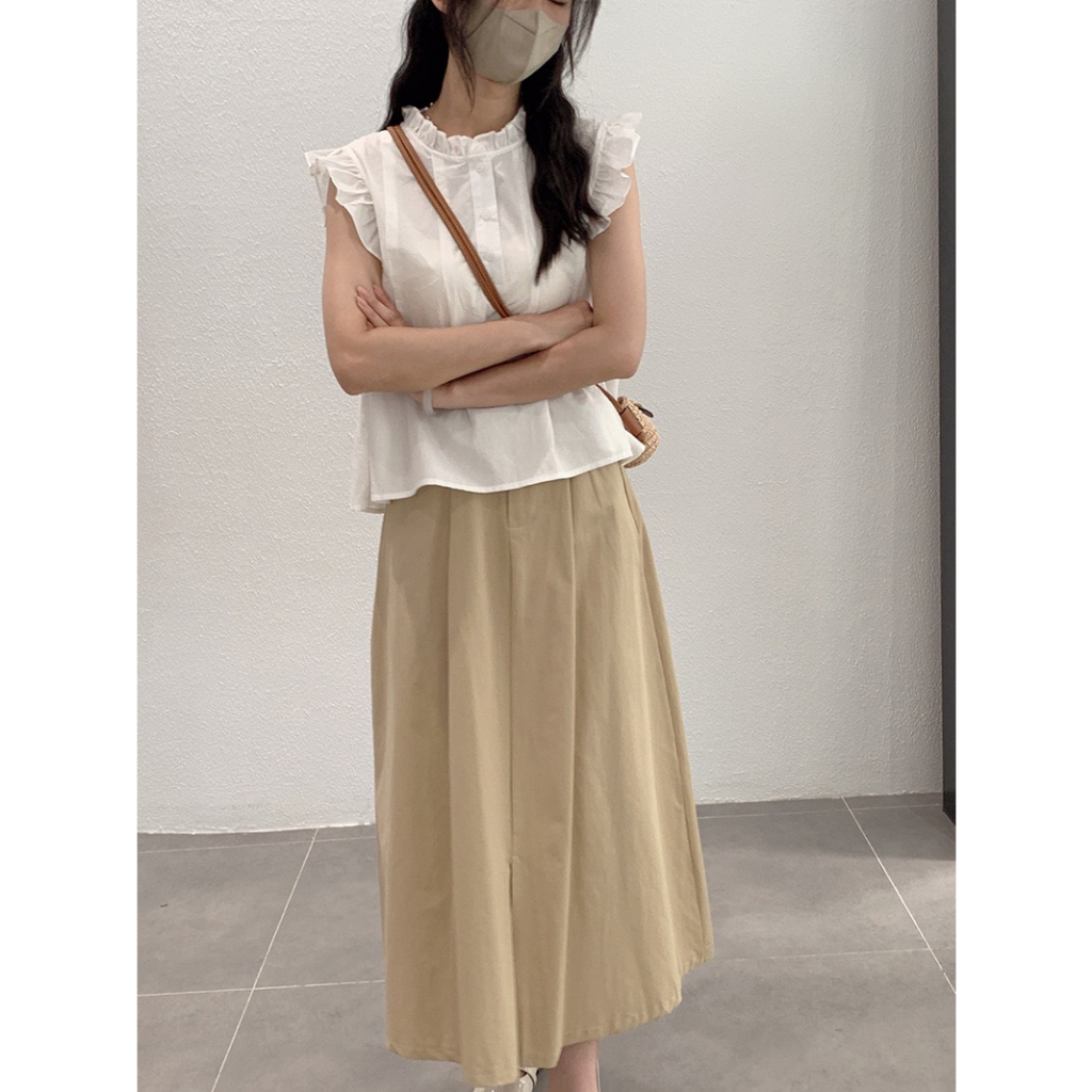 Chân váy maxi kaki xẻ trước kèm nịt - Nhakholiti V778