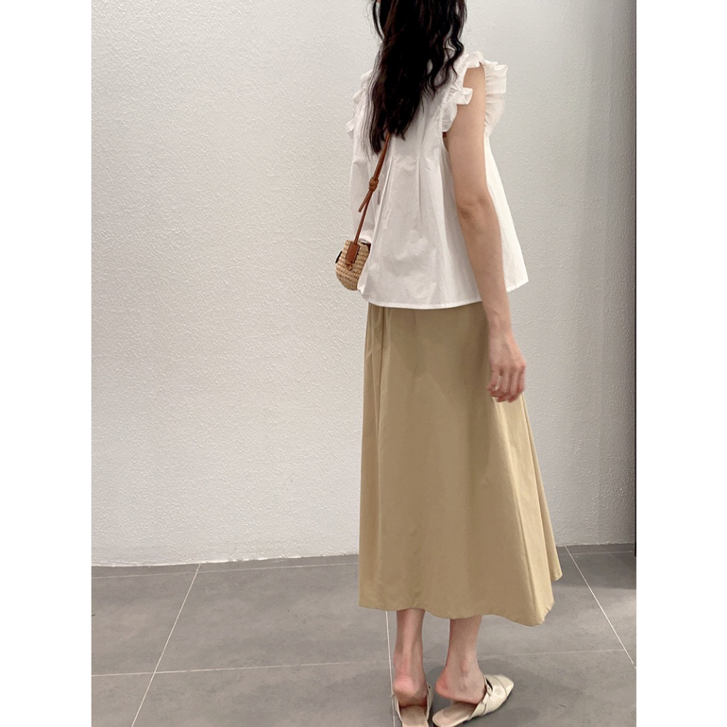 Chân váy maxi kaki xẻ trước kèm nịt - Nhakholiti V778