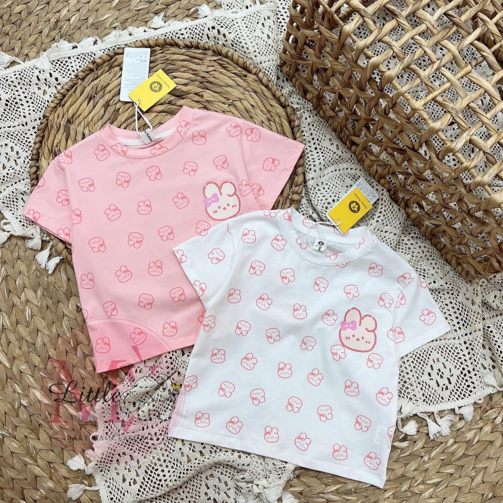 Áo thun cho bé in hình thỏ tràn thân,short giả váy bò cho bé,tp kids,