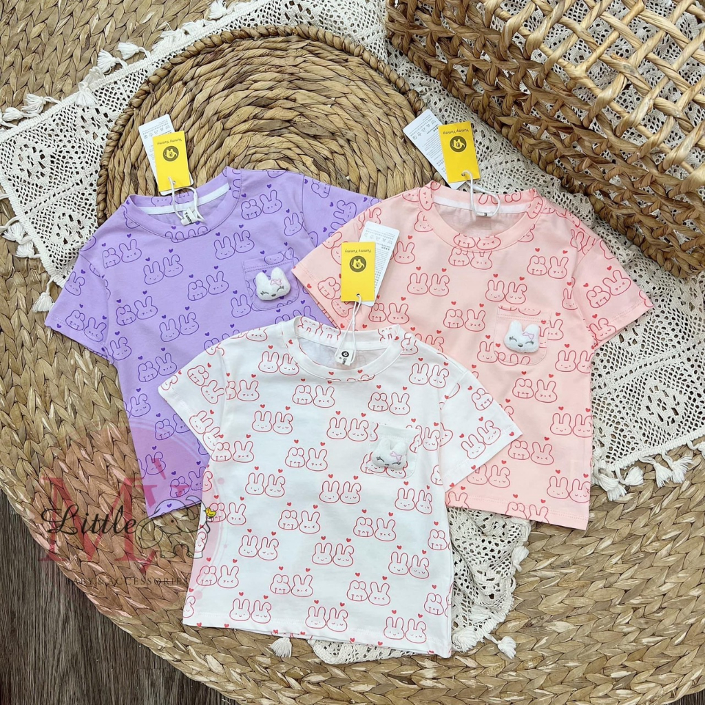Áo thun cho bé in hình thỏ tràn thân,short giả váy bò cho bé,tp kids,