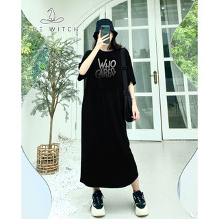 Váy suông dài, đầm suông bầu chất cotton cao cấp hình in Who Cares (sẵn - ảnh thật)