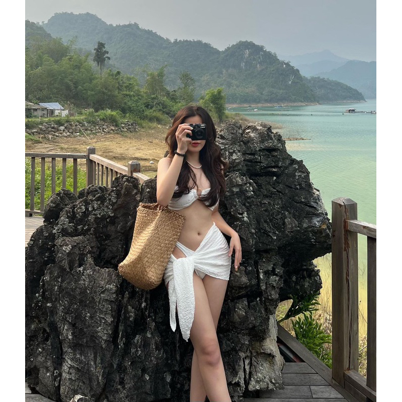 (42-Lily.Shop) BIKINI BA MẢNH ÁO + QUẦN+ KHĂN QUẤN ÁO QUÂY NGANG KÈM MÚT NGỰC