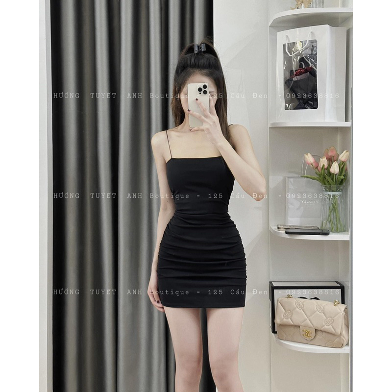 Đầm body 2 dây bún nhún eo