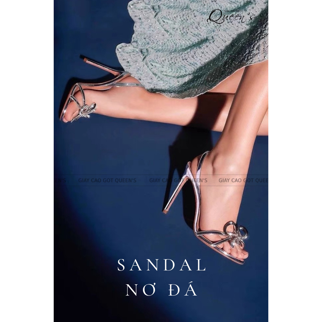 GIÀY SANDAL NƠ ĐÁ MÀU BẠC CAO CẤP - CAO 7-9-11CM