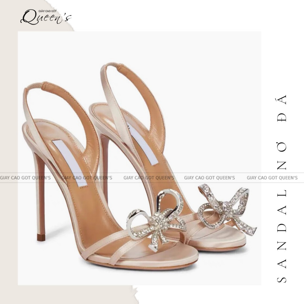 GIÀY SANDAL NƠ ĐÁ MÀU NUDE , CHẤT SATIN LỤA CAO CẤP - CAO 7-9-11CM