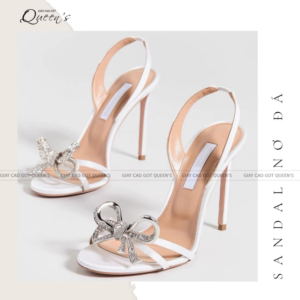 GIÀY SANDAL NƠ ĐÁ MÀU TRẮNG CAO CẤP - CAO 7-9-11CM