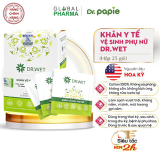 Khăn y tế vệ sinh vùng nhạy cảm Dr.wet giúp làm sạch, khử mùi, cân bằng độ ẩm, tiện lợi (Hộp 25 gói)