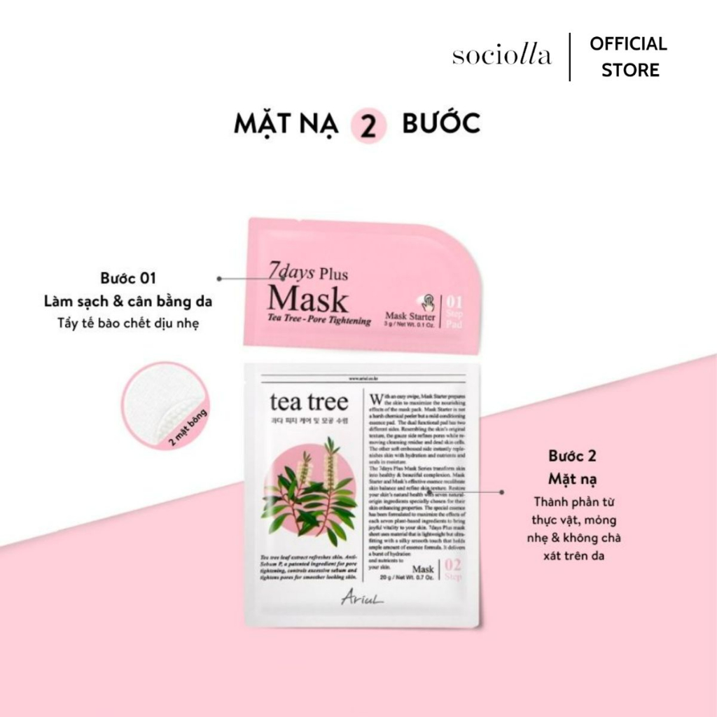 [HSD T5/2024] Mặt Nạ Kiềm Dầu & Ngừa Viêm Chiết Xuất Tràm Trà ARIUL 7 Days Plus Mask Tea Tree 20 gr