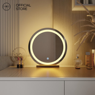 Gương tròn để bàn trang điểm cảm ứng led cao cấp mor mirror tặng đế gỗ để bàn