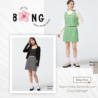 Chân váy ngắn Tweedy GU Nhật, sọc caro cổ điển, phong cách thanh lịch - Mã 346058