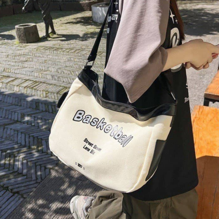 Túi đeo chéo nam nữ vải canvas vừa a4 vừa laptop basket ball phong cách thời trang đi học đi làm đi chơi đi du lịch