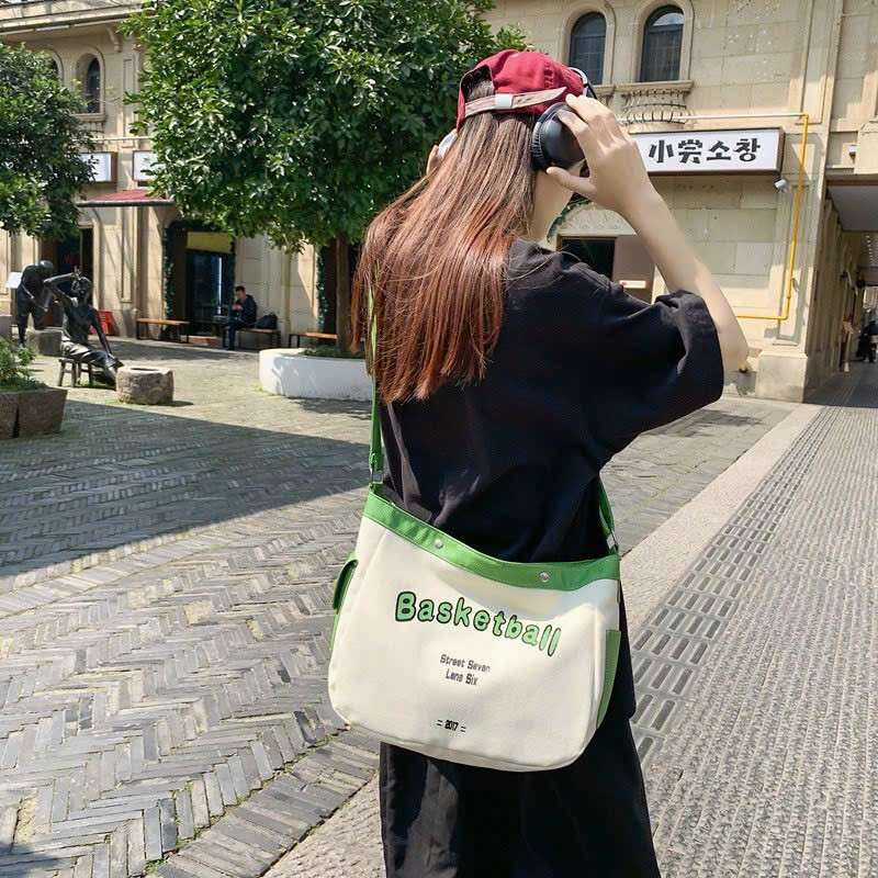 Túi đeo chéo nam nữ vải canvas vừa a4 vừa laptop basket ball phong cách thời trang đi học đi làm đi chơi đi du lịch