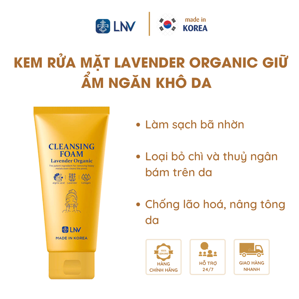 Kem Rửa Mặt Lavender Organic Cho Mọi Loại Da Loại Bỏ Chất Bẩn Bã Nhờn Trên Da Giữ Ẩm Ngăn Khô Da 120g