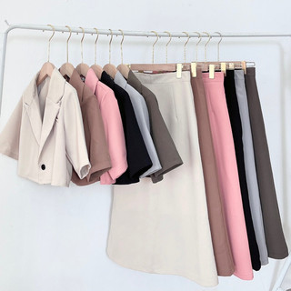 Set áo vest croptop tay ngắn kèm chân váy chữ A dài