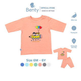Bộ cài vai áo lửng quần lửng in hình BENTY BT034 cotton mềm, mịn cao cấp cho bé trai bé gái