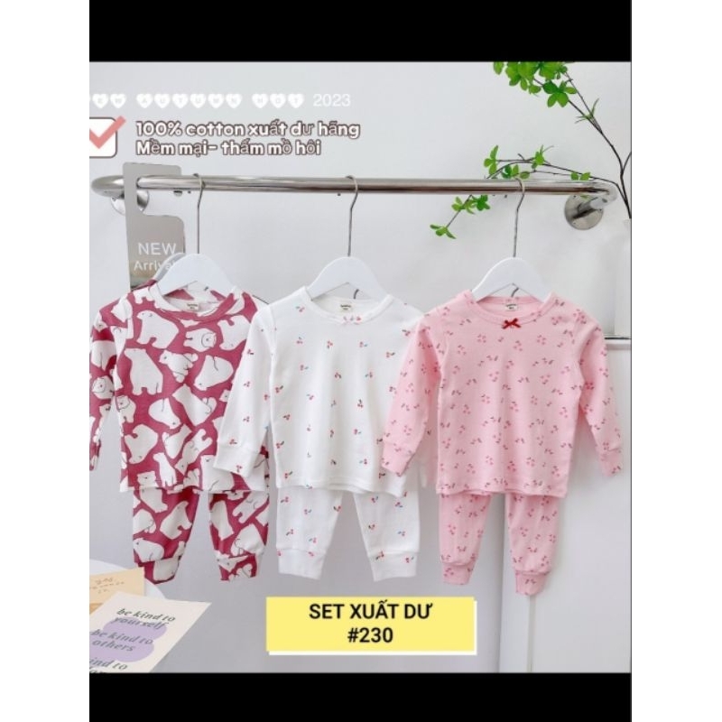 Set 3 bộ dài tay bé trai bé gái họa tiết chất cotton zip xuất dư mịn đẹp