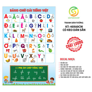 BẢNG CHỮ CÁI DÁN TƯỜNG CHO BÉ (Decal nhựa, có keo sẳn, keo chắc ko bong, ko thấm nước)