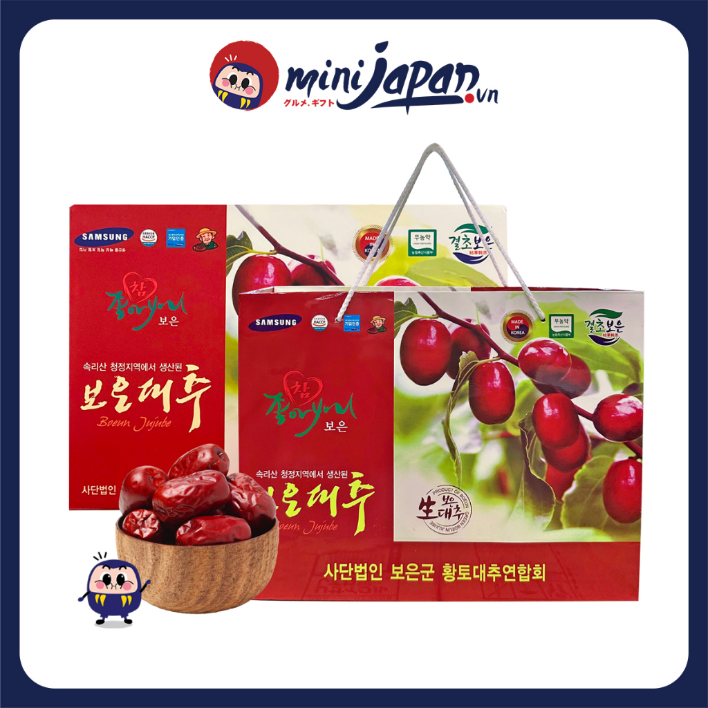 Táo đỏ sấy khô Boeun Jujube 1kg Hàn Quốc kèm túi quà tặng