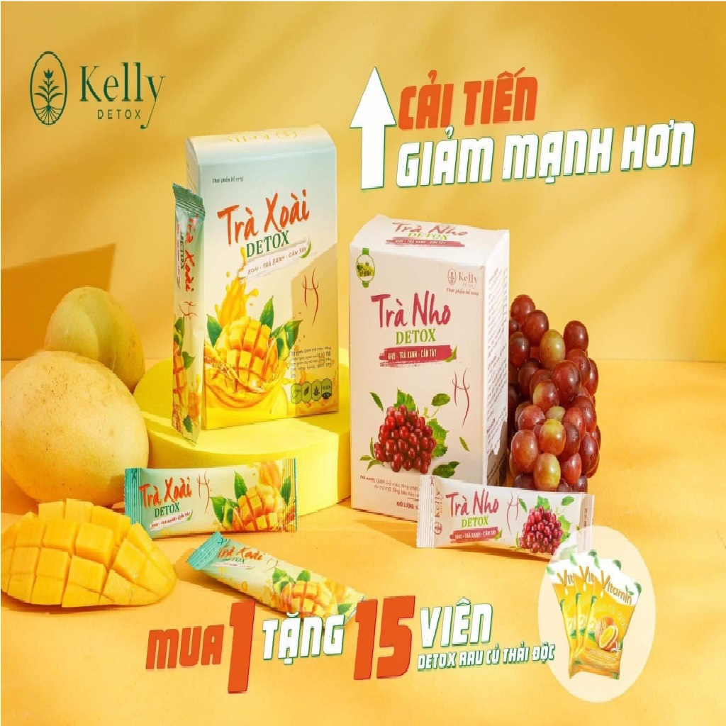 TRÀ XOÀI DETOX GIẢM CÂN KELLY DETOX 🥭 TRÀ VỊ XOÀI TRÀ XANH CẦN TÂY THẢI MỠ - ĐỊNH HÌNH EO🥭