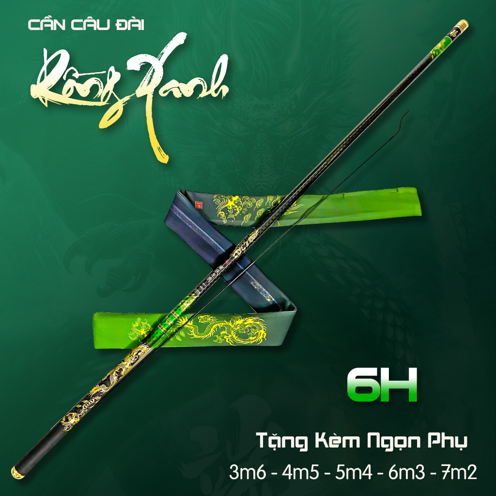 Cần câu tay Rồng Xanh 3D - 6H Chuyên câu đơn đài tặng ngọn phụ