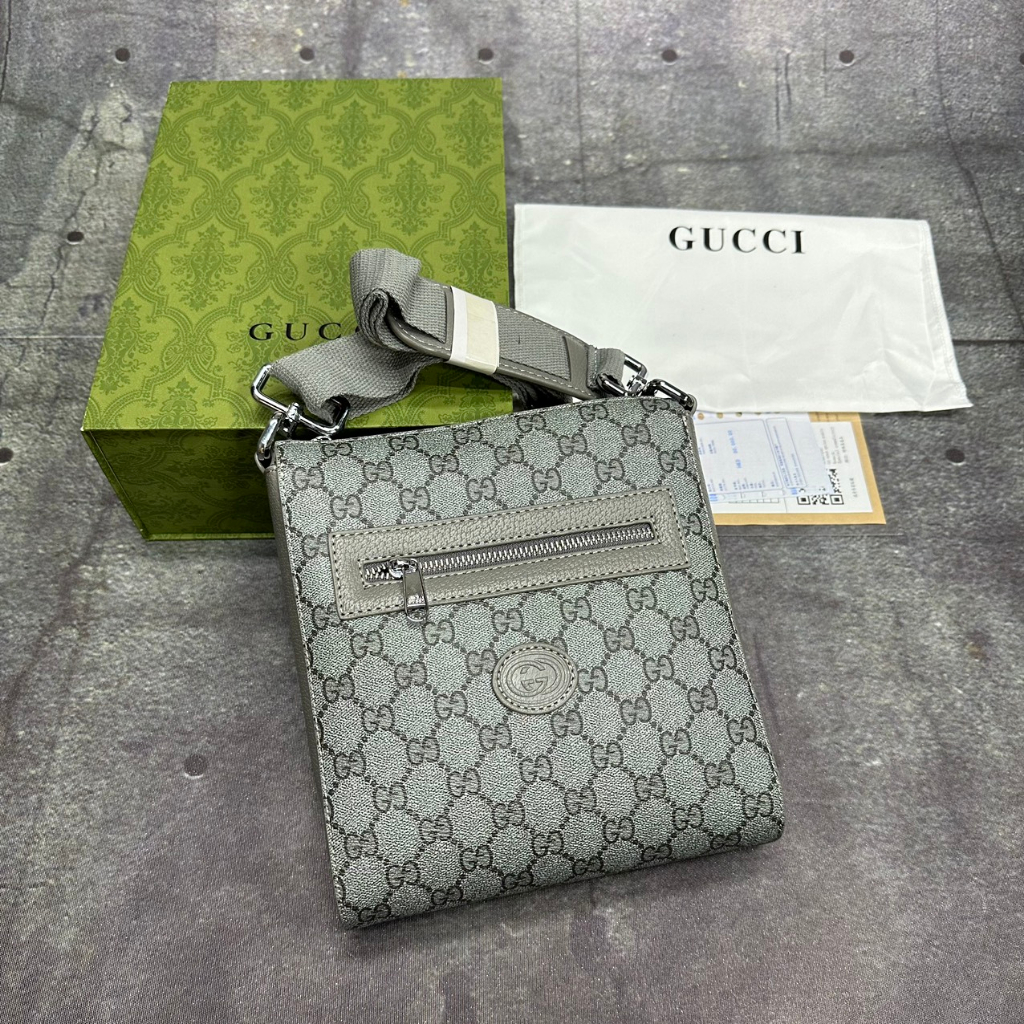 Túi đeo chéo Gucci GG xám xi măng nam nữ cao cấp quảng châu cực nét hàng chuẩn (Full hộp nâm châm 2 box)(Sốp Quốc Hưng)