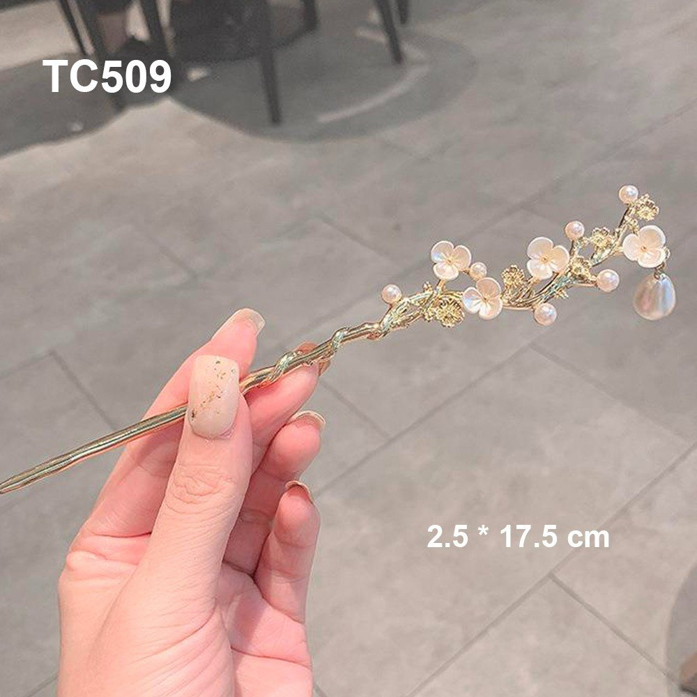 GOTI - Trâm Cài Tóc Kim Loại Hình Đá Xanh Phối Hạt Tua Rua Phong Cách Cổ Điển, Hiện Đại TC501 TC502 TC506 TC509