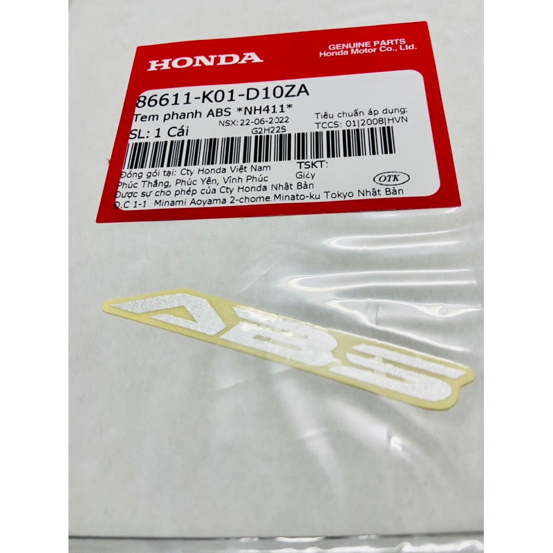 Tem dán xe chữ ABS Bạc - Đen dè trước Honda Sh Việt Nam