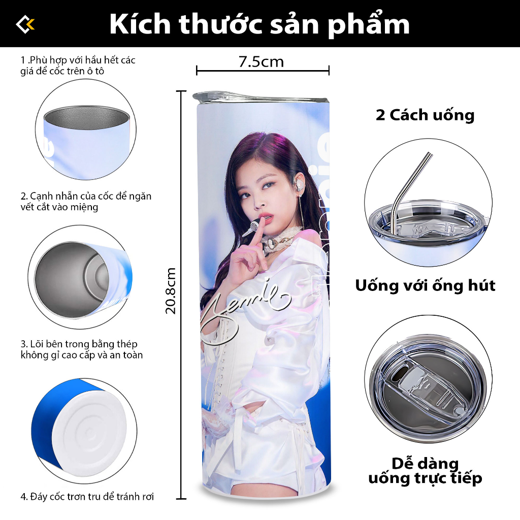 Bình Giữ Nhiệt BLACKPINK JENNIE - Ly Giữ Nhiệt BLACKPINK JENNIE - Bình Nước BLACKPINK JENNIE 2 Lớp Thép Không Gỉ - 600ml