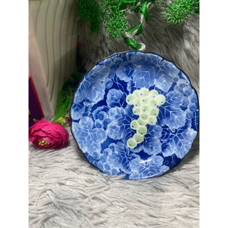 Dĩa men lam xanh size 13cm có triện