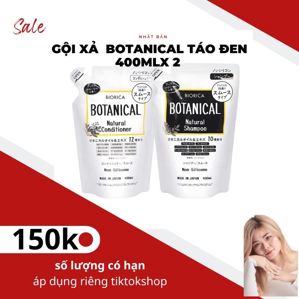 Cặp gội xả Hatomugi Botanical Táo Đen Nhật Bản giảm rụng kích mọc tóc phục hồi hư tổn 400ml