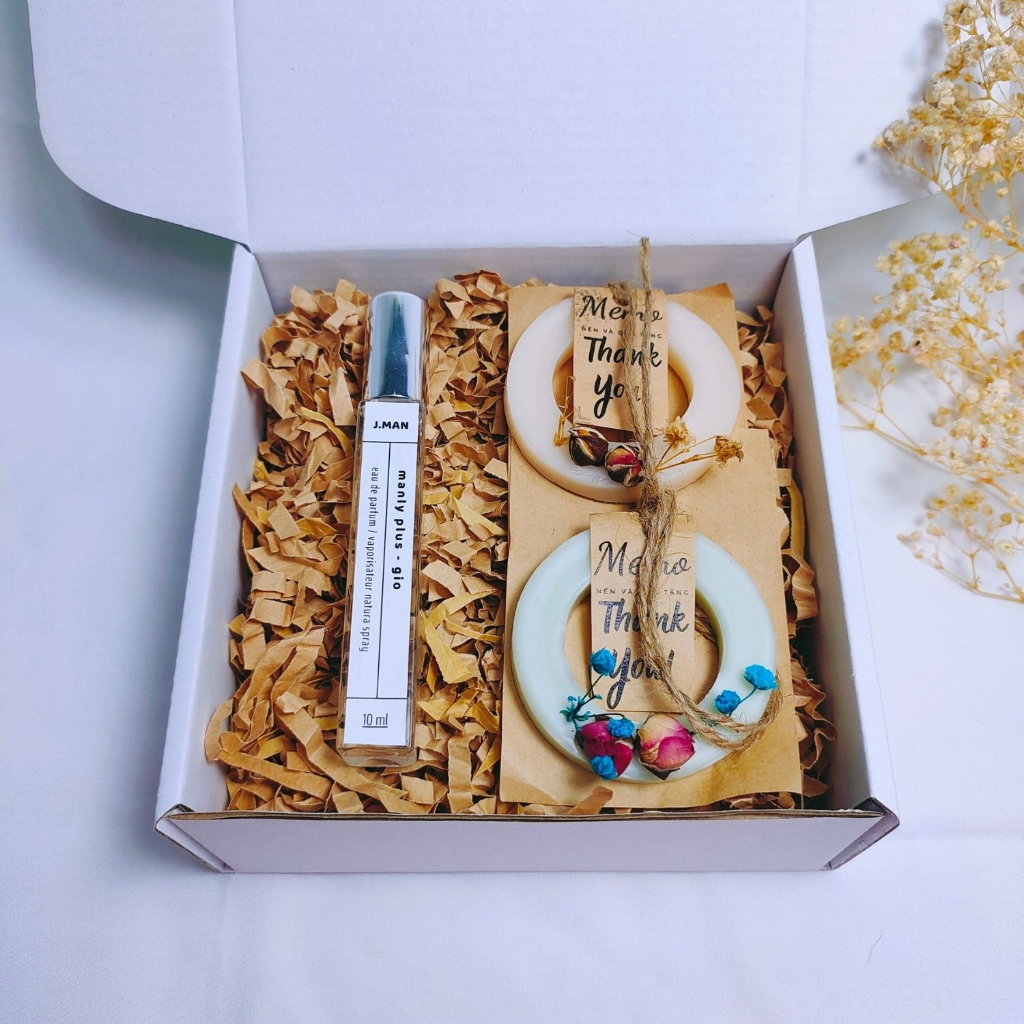 Hộp quà sinh nhật cho nam, tặng bạn nam nước hoa sáp thơm kèm túi