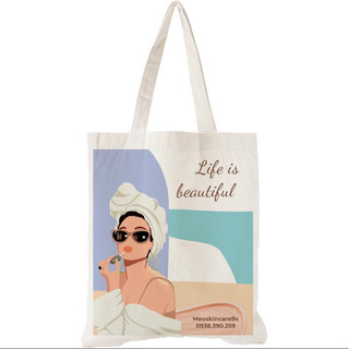 Túi vải canvas thời trang Meoskincare9x màu trắng