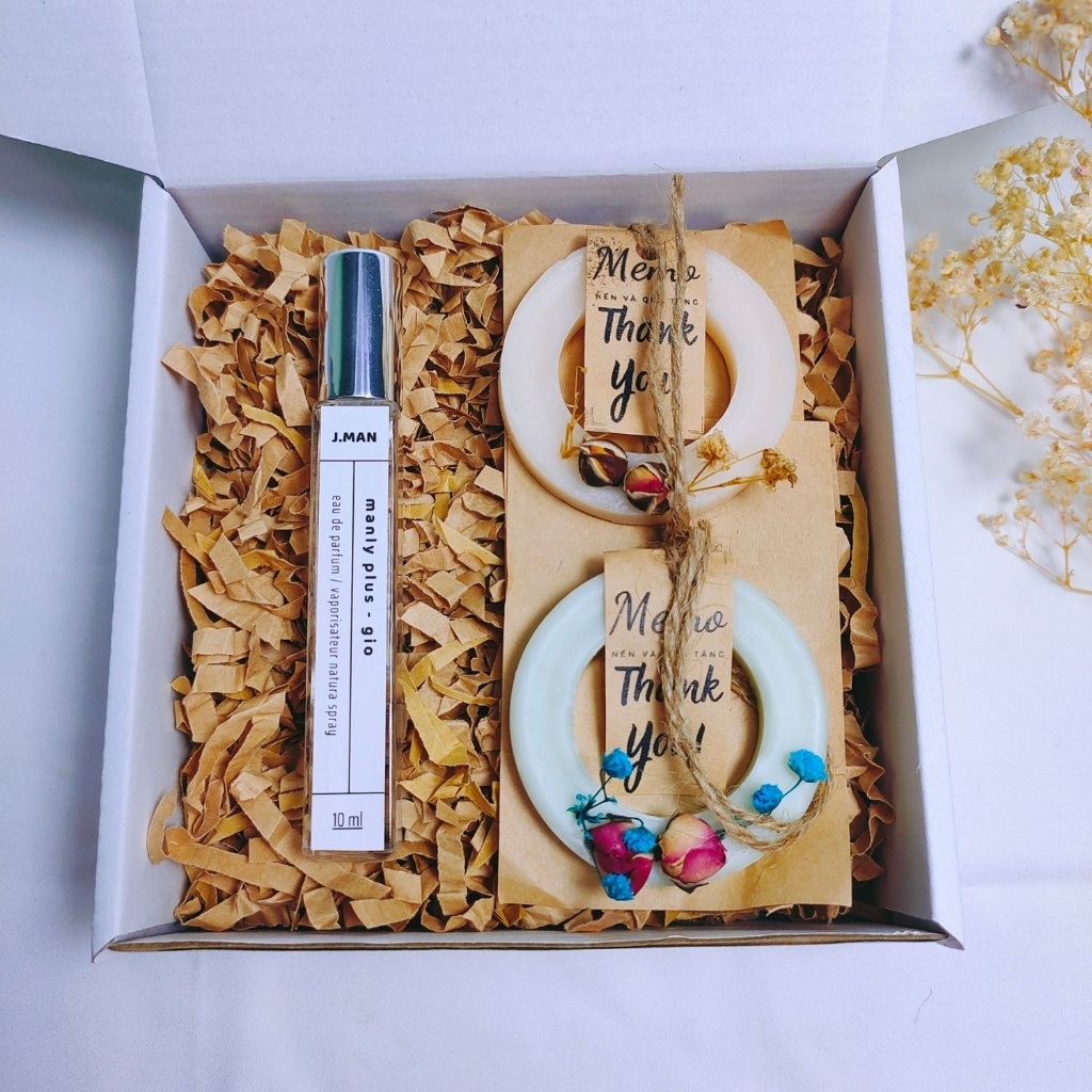 Hộp quà sinh nhật cho nam, tặng bạn nam nước hoa sáp thơm kèm túi