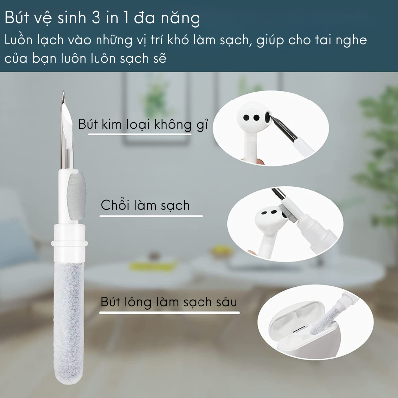 Bút vệ sinh tai nghe bluetooth có dây 3 trong 1 có chổi lông làm sạch sâu, giúp tai nghe luôn như mới