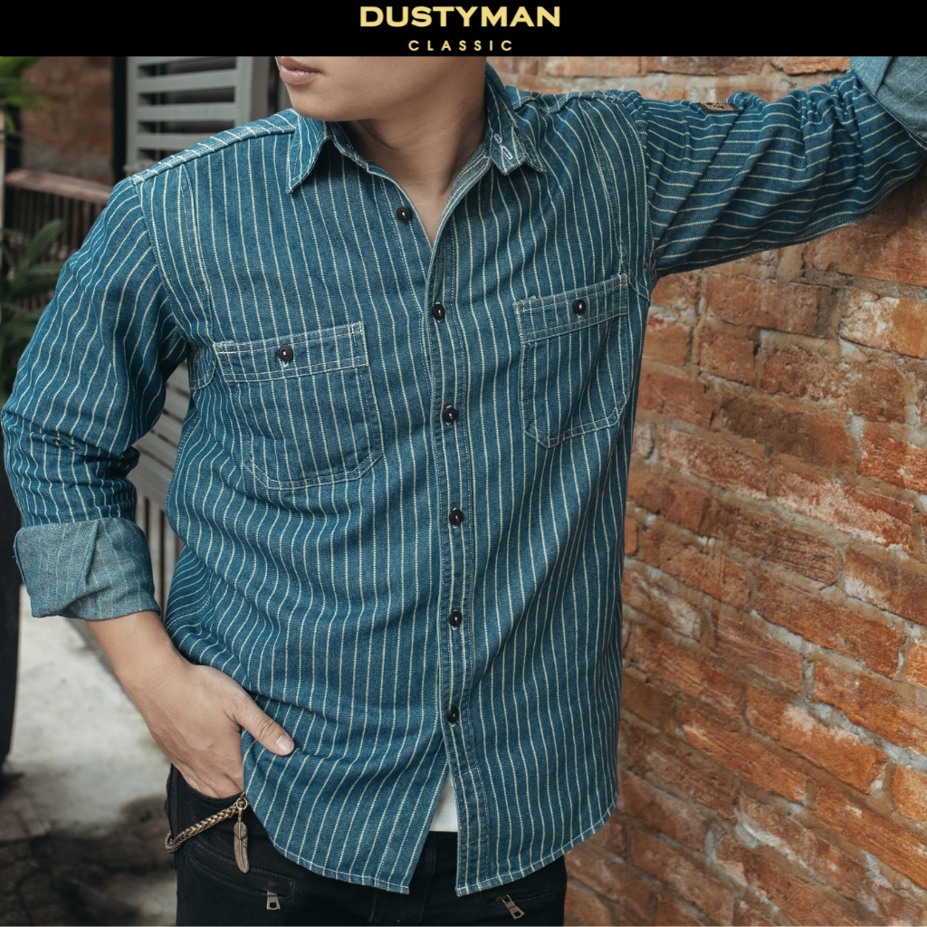 Sơ Mi Nam Denim Sọc Cao Cấp Thiết Kế Chất Lừ DUSTYMAN - Vải Denim - Form Regular Fit