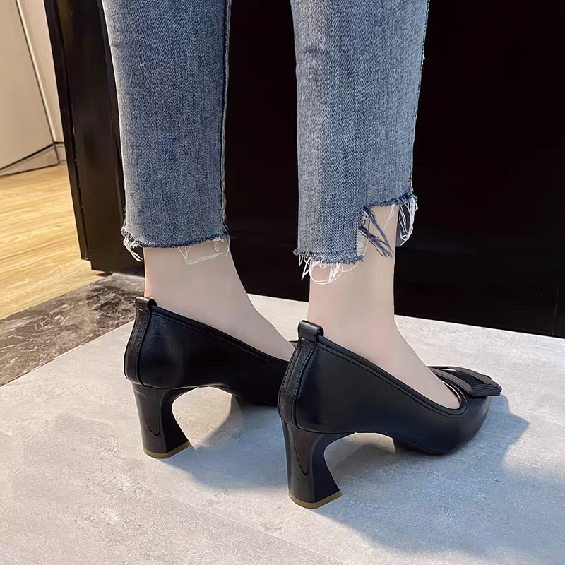 Giày Cao Gót Da Mềm Đế Trụ 7cm, Giày Cao Gót Lót Nỉ