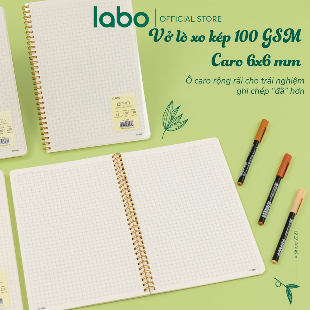 Sổ Klong A5, B5 Caro, Kẻ Ngang 120 200 Trang 100gsm Lò Xo Kép Bìa Nhựa Trong Labo