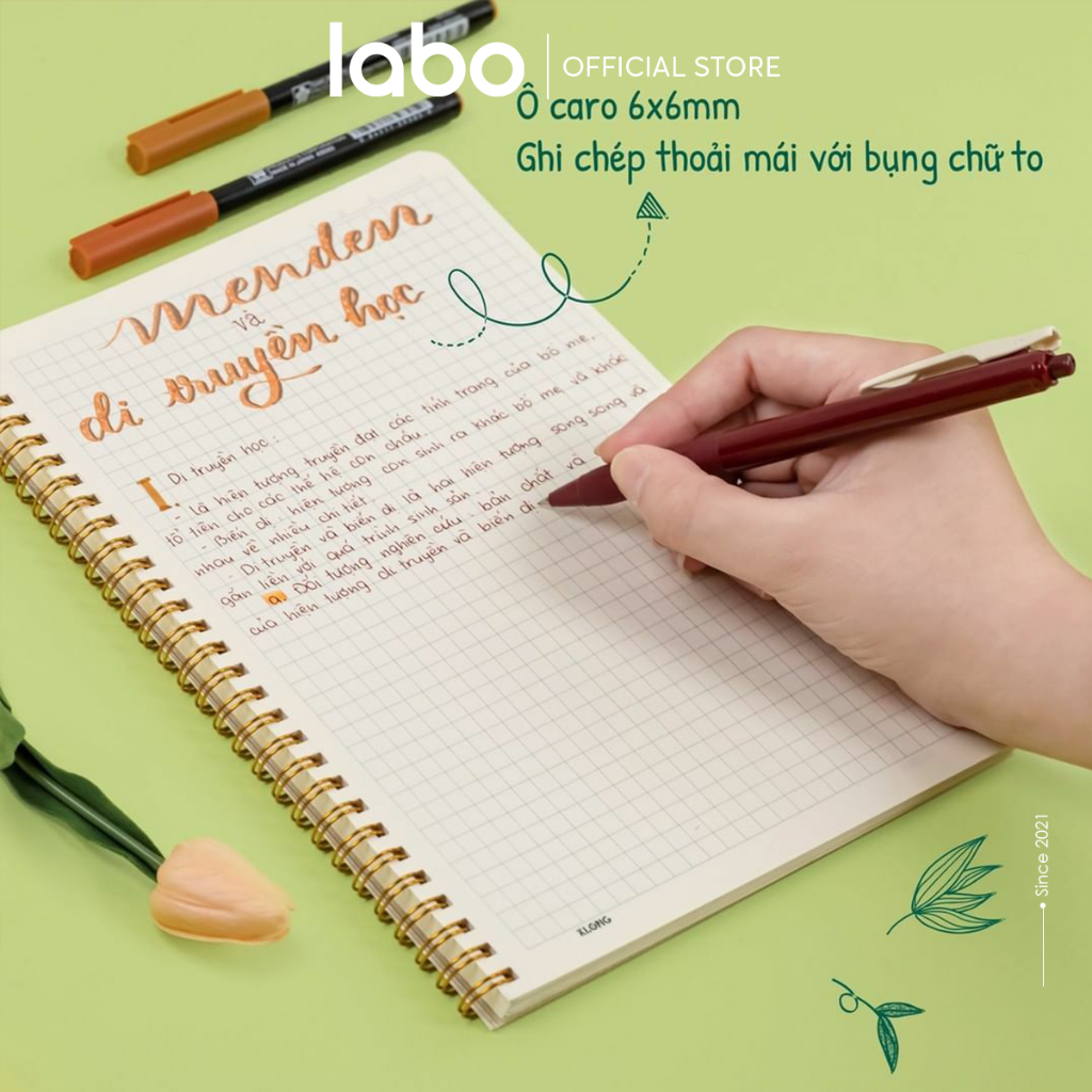 Sổ Klong A5, B5 Caro, Kẻ Ngang 120 200 Trang 100gsm Lò Xo Kép Bìa Nhựa Trong Labo