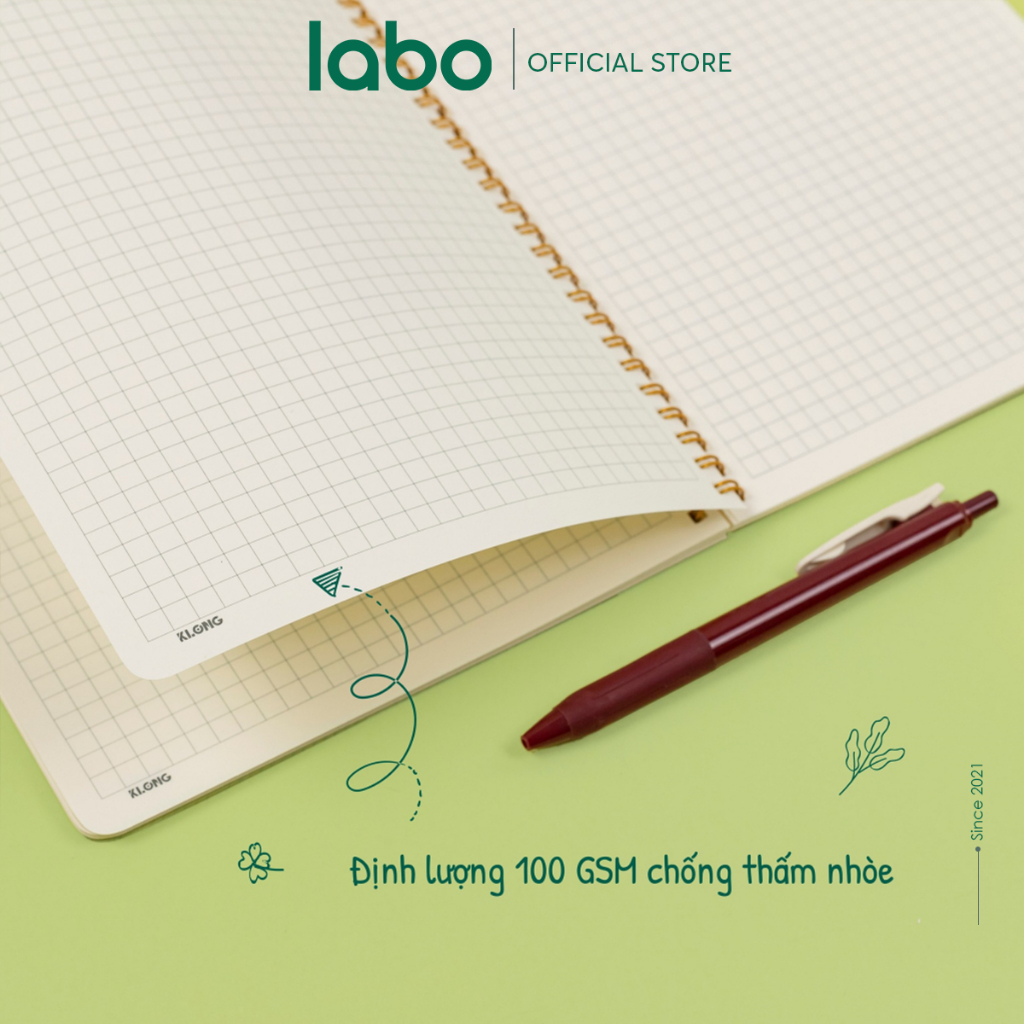 Sổ Klong A5, B5 Caro, Kẻ Ngang 120 200 Trang 100gsm Lò Xo Kép Bìa Nhựa Trong Labo
