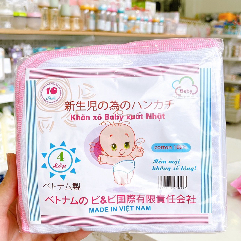 Khăn Sữa Xô Baby Cotton 100% Xuất Nhật 2/3/4 lớp hàng đẹp Việt Nam Túi 10 Chiếc Cho Bé Sơ Sinh