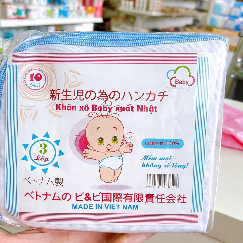 Khăn Sữa Xô Baby Cotton 100% Xuất Nhật 2/3/4 lớp hàng đẹp Việt Nam Túi 10 Chiếc Cho Bé Sơ Sinh
