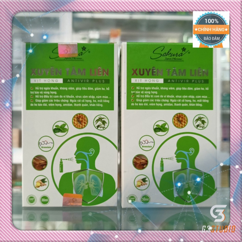 Xịt Họng Xuyên Tâm Liên Sakura  Antivir Plus Chai 30ml - Giúp Ngừa khuẩn,giảm ho , tiêu đờm, Giảm ngứa rát và bảo vệ vùn
