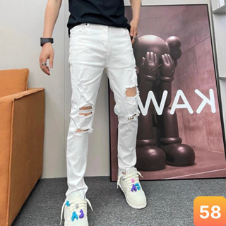 Quần jeans nam boy phố màu trắng trơn rách gối chất bò cao cấp co dãn 4 chiều đẹp form rin skinny LAVADO 32 mới